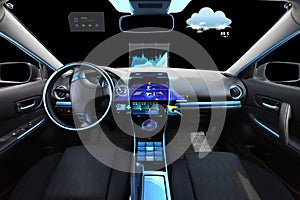 Car salon with navigation system and meteo sensors