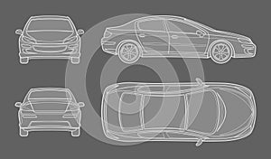 Car schematic drawing from different foreshortening photo