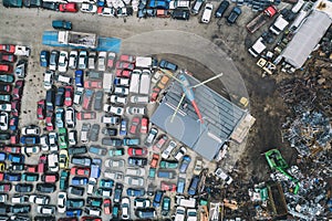 Car Scrapyard auto wrecks Junk Yards Aerial Drone photo