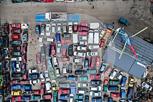 Car Scrapyard auto wrecks Junk Yards Aerial Drone photo