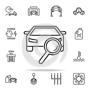 car searching problem icon. Cars service and repair parts icons universal set for web and mobile