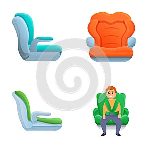 Car seat icons set cartoon . Different type of child restraint