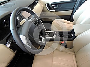 Car Seats And Dashboard Trimmed Beige Leather And Aluminium