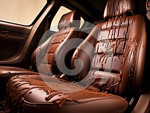 Car seats in full chocolate honeydew leathers throughout the car. photo