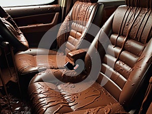 Car seats in full chocolate honeydew leathers throughout the car. photo