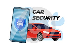 Car security system mobile app. Auto alarm application banner concept. Automobile guard against theft. Vehicle protect