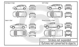 Car sedan and suv drawing outlines not converted to objects photo