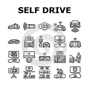 car self vehicle drive smart auto icons set vector