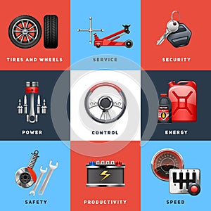 Car Service Concept Flat Icons Set