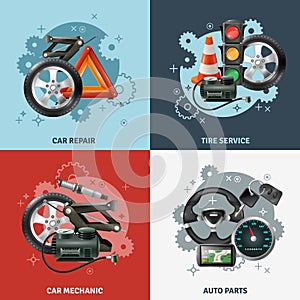 Car Service Concept Icons Set