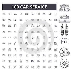 Car service editable line icons, 100 vector set, collection. Car service black outline illustrations, signs, symbols