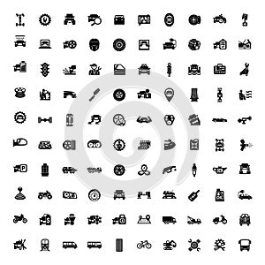 Car service garage 100 isolated icons set on white background repair car detail.