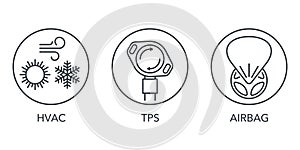Car service icons set - HVAC, TPS and airbag