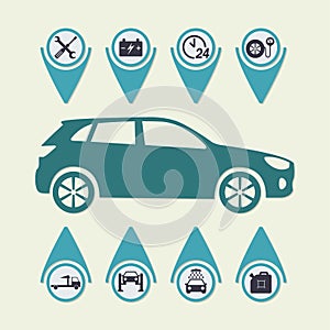 Car service Infographics. Auto service and repair icons. Vector illustration.