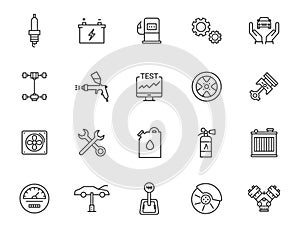 Car service line icon set. Mechanic vector garage automotive service workshop wheel repair sale icon