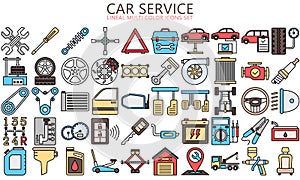 Car service lineal multi color icons set