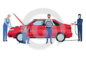 Car service manufacturing cartoon