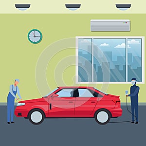 Car service manufacturing cartoon