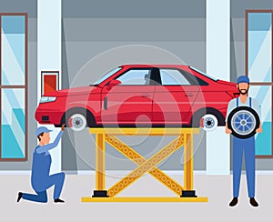 Car service manufacturing cartoon
