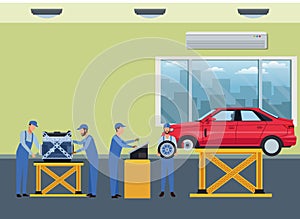 Car service manufacturing cartoon