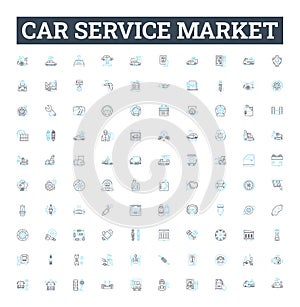 Car service market vector line icons set. Car, Service, Market, Automotive, Repairs, Garages, Maintenance illustration