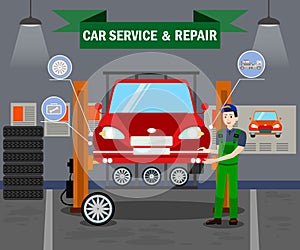 Car Service and Repair Flat Vector Banner Template