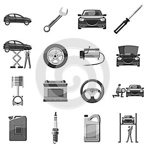 Car service repair icons set gray monochrome style