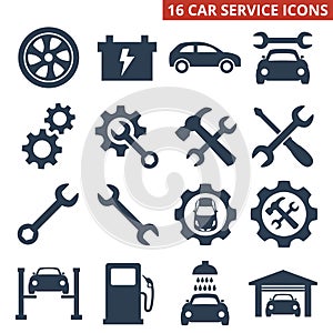 Car service and repair icons set on white background.