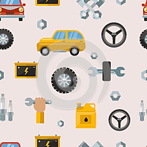 Car service repair parts vector seamless pattern background vehicle and automobile equipment