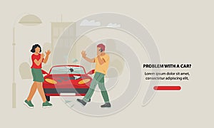 Car service and roadside assistance online support. Flat vector illustration