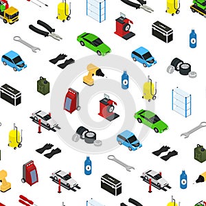 Car Service Seamless Pattern Background Isometric View. Vector