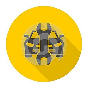 Car service vector icon, Auto repair icon with long shadow