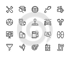 Car service vector line icons. Isolated icon collection Service station on white background. Car service symbol vector set