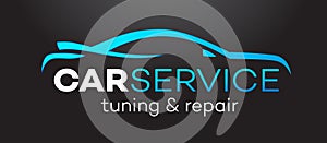 Car service vector logo isolated on black background