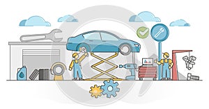 Car service work for vehicles mechanic maintenance and fix outline concept