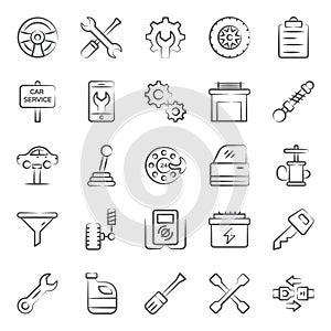 Car Services and Repair Doodle Line Vectors Pack