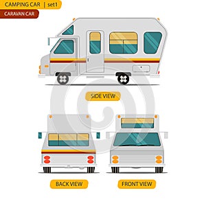 Car set for camping caravan with three views