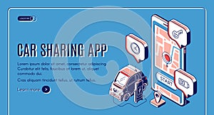Car sharing app service isometric landing page