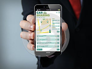 Car sharing businessman smartphone