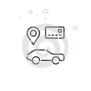 Car Sharing, Car Rental Vector Line Icon, Symbol, Pictogram, Sign. Light Abstract Geometric Background. Editable Stroke