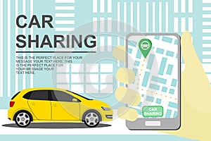 Car sharing concept and smartphone with carsharing app
