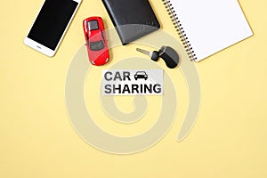 Car sharing concept. Text sign