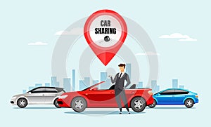 Car sharing flat color vector illustration