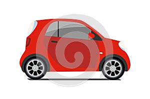 Car sharing logo, vector city micro red car. Eco vehicle icon isolated on white background. Cartoon vector illustration.