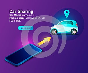 Car sharing service. Automation wireless online car sharing service managed by smartphone app.