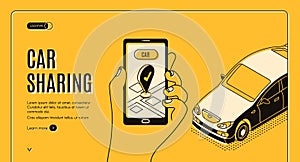 Car sharing service isometric landing page, app