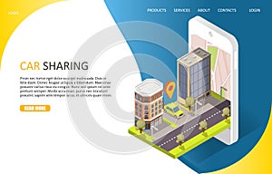 Car sharing service landing page website vector template