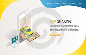 Car sharing service landing page website vector template