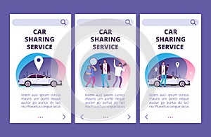 Car sharing service mobile app pages vector template