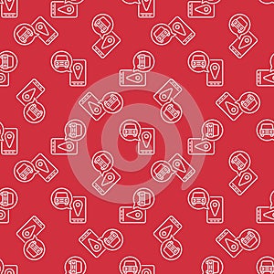 Car Sharing Smartphone App vector line red seamless pattern